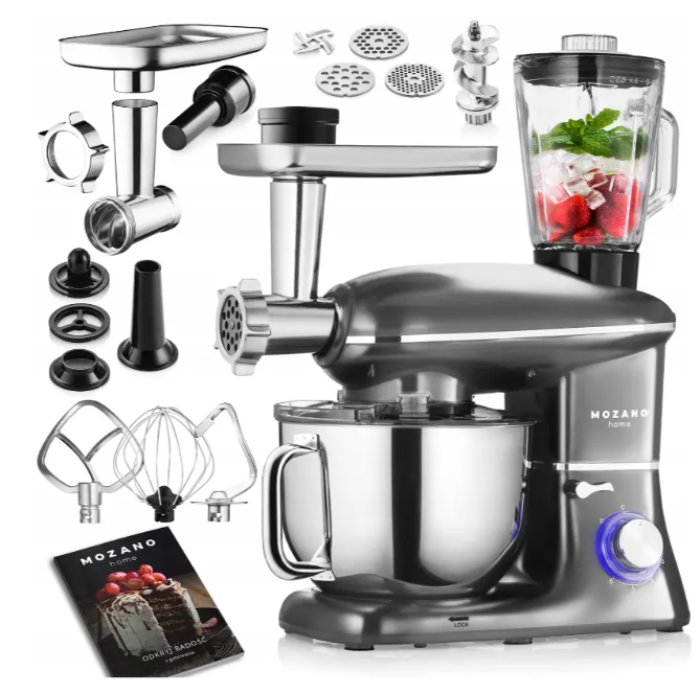 Кухонний комбайн 3в1 Mozano Kitchen Assistent 2300 Вт чаша 6.2л + мясорубка з насадкою для ковбас Silver